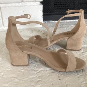 nude suede block heel sandals